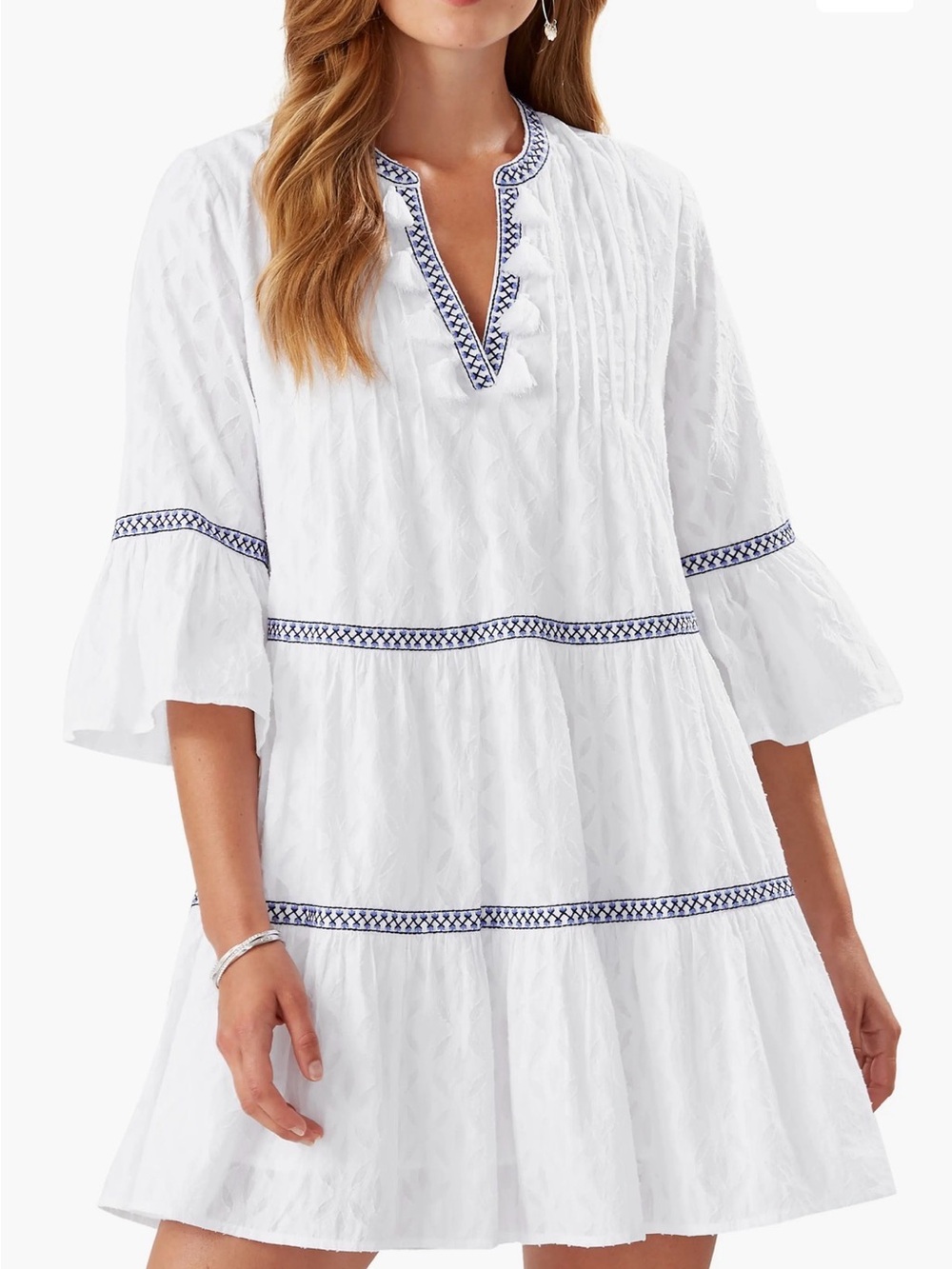 Tommy Bahama White tiered dress with Navy Trim